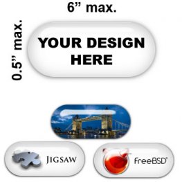 Pill Shaped Domed Badges 0.5" x 6" max.