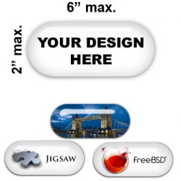 Pill Shaped Domed Badges 2" x 6" max.