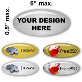 Metallic Oval Domed Badges 0.5" x 6" max.
