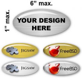 Metallic Oval Domed Badges 1" x 6" max.