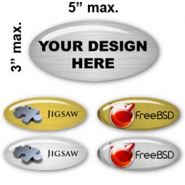 Metallic Oval Domed Badges 3" x 5" max.